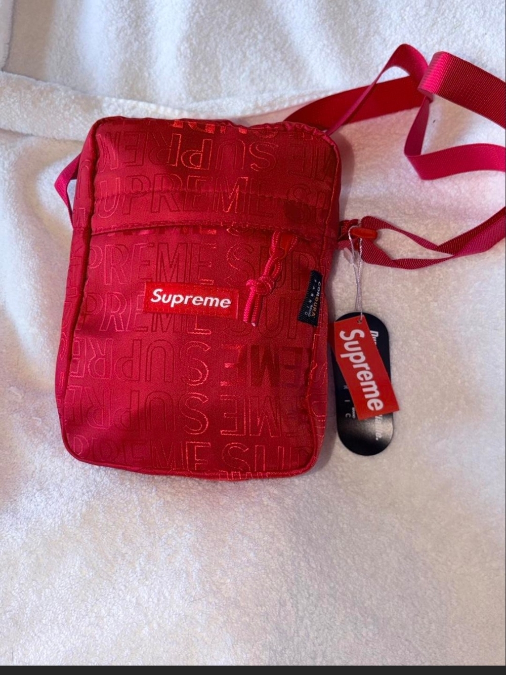 Supreme Red Crossbody Shoulder Bag with Logo Patch